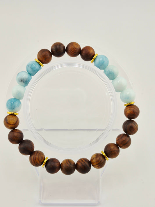 Dark Rosewood and Glass Opaque Crackle Bracelets (18cm)