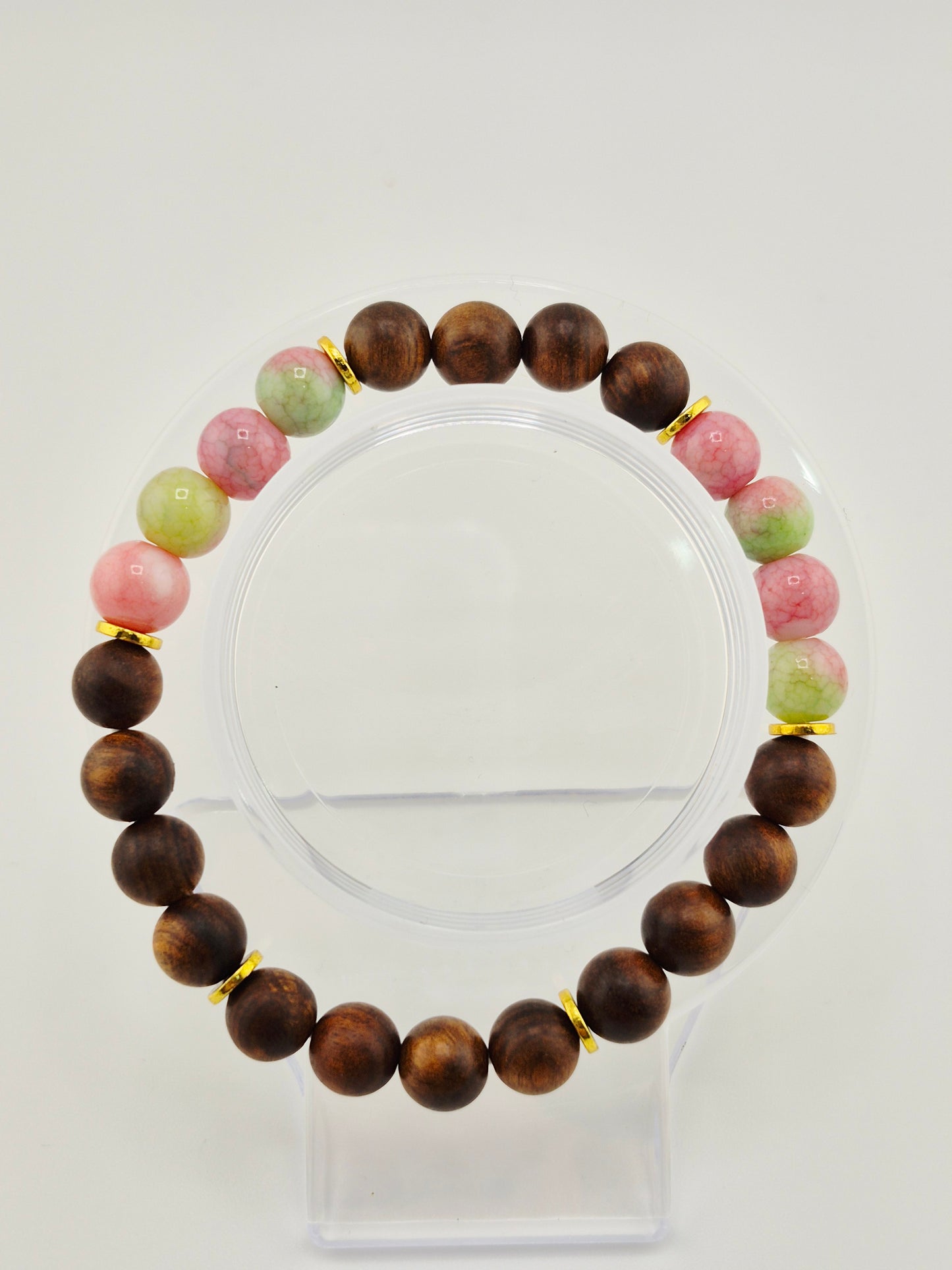 Dark Rosewood and Glass Opaque Crackle Bracelets (18cm)