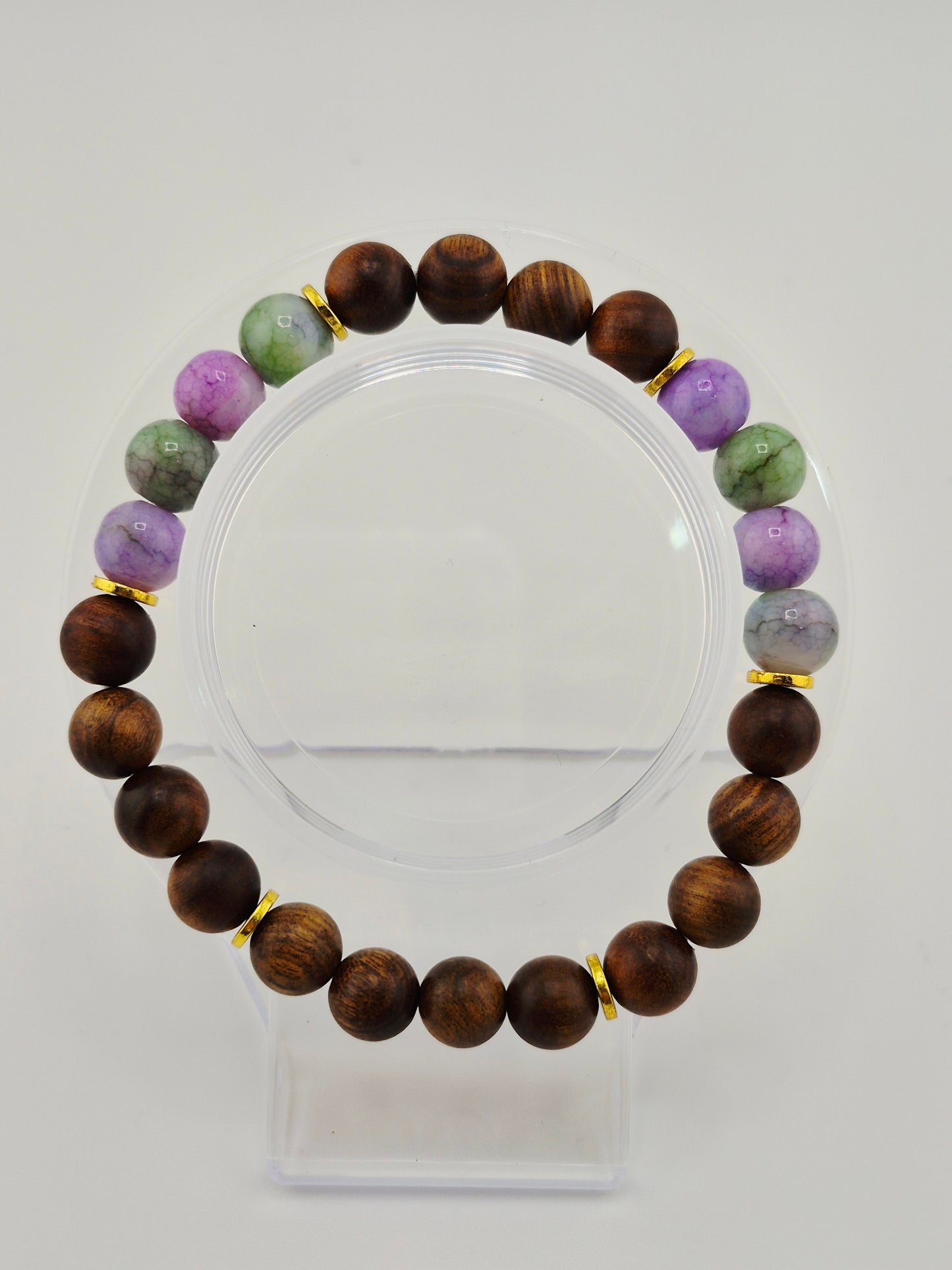 Dark Rosewood and Glass Opaque Crackle Bracelets (18cm)