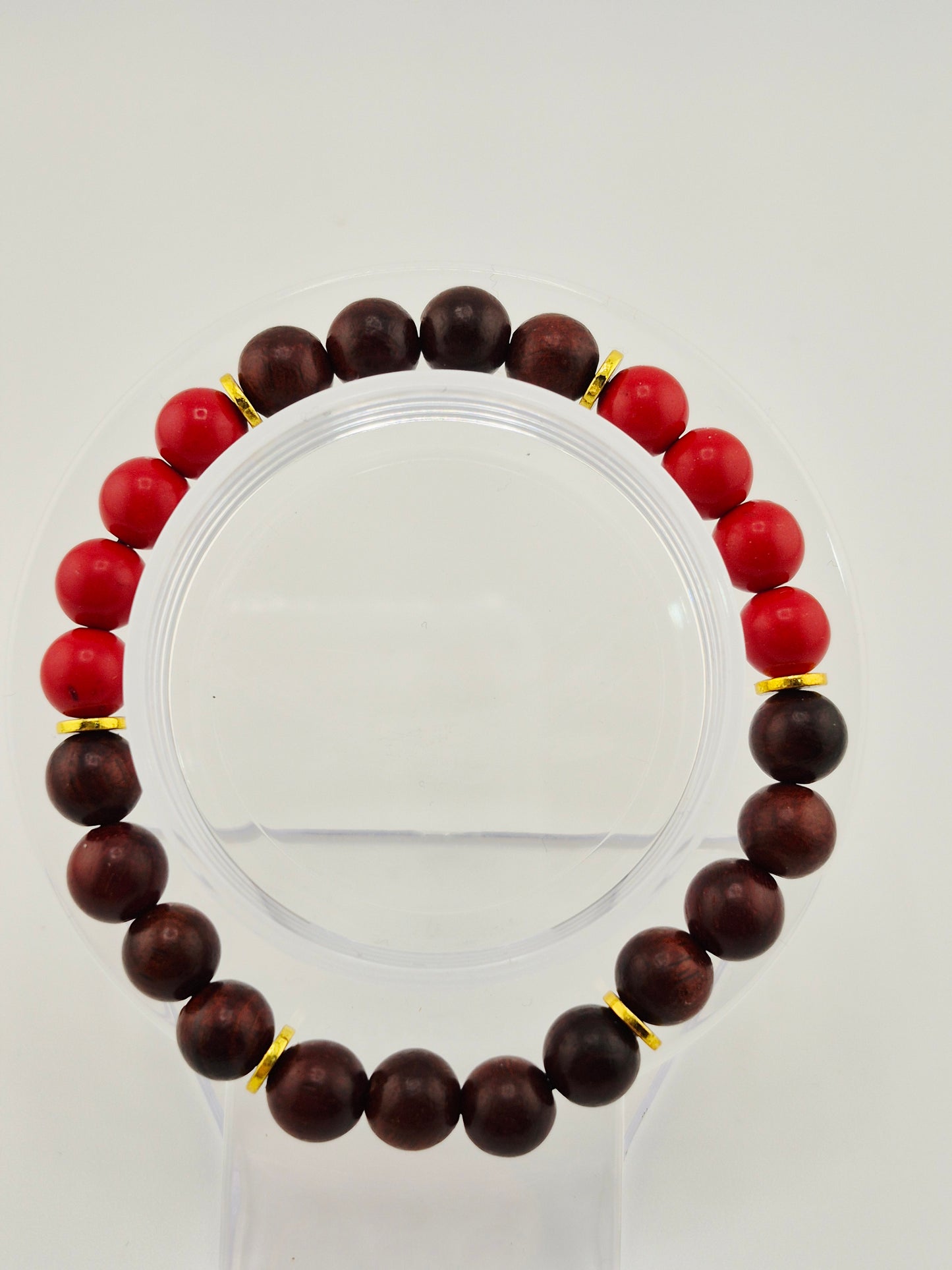 Dark Rosewood and Glass Opaque Crackle Bracelets (18cm)