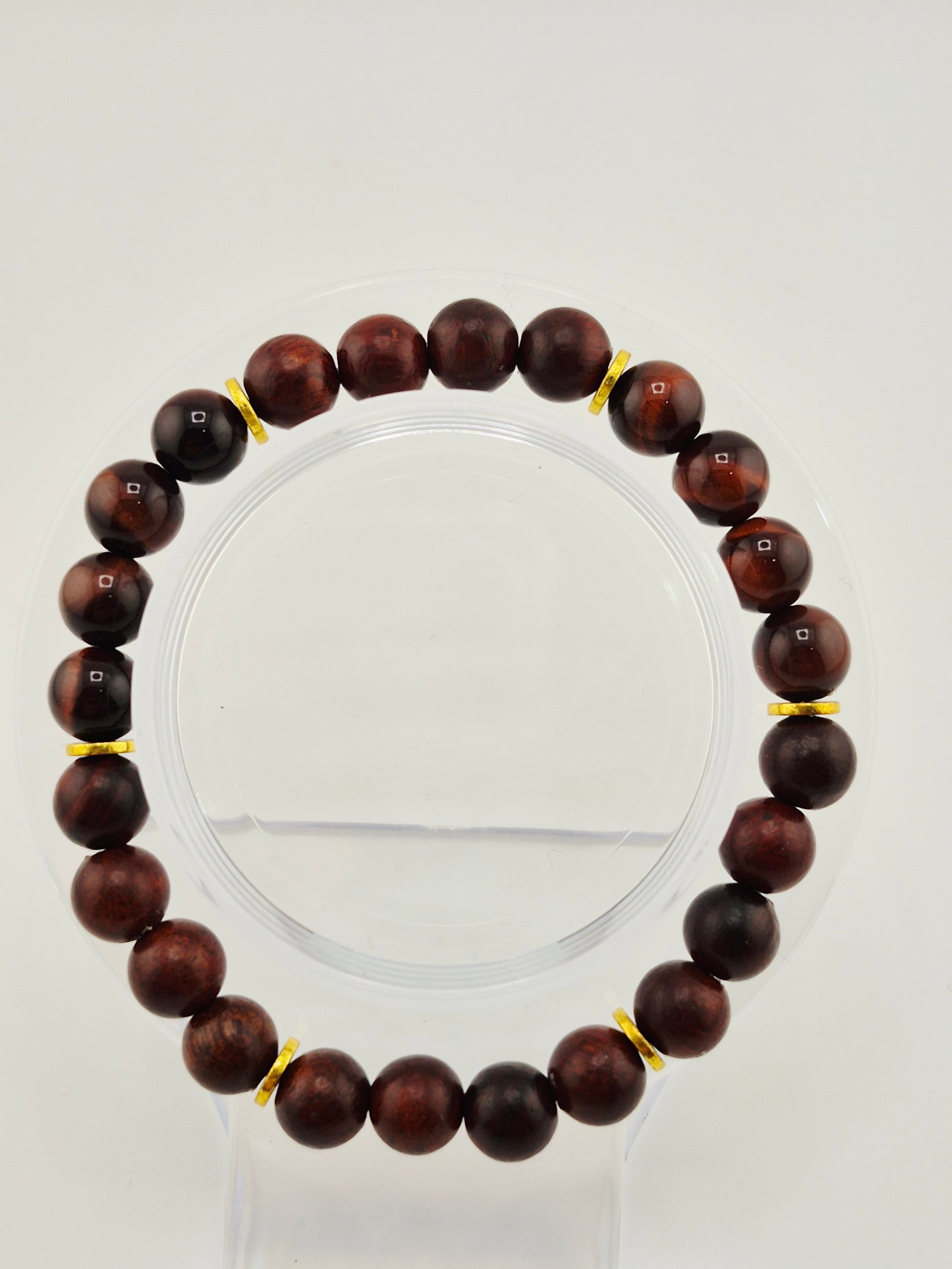 Dark Rosewood and Glass Opaque Crackle Bracelets (18cm)