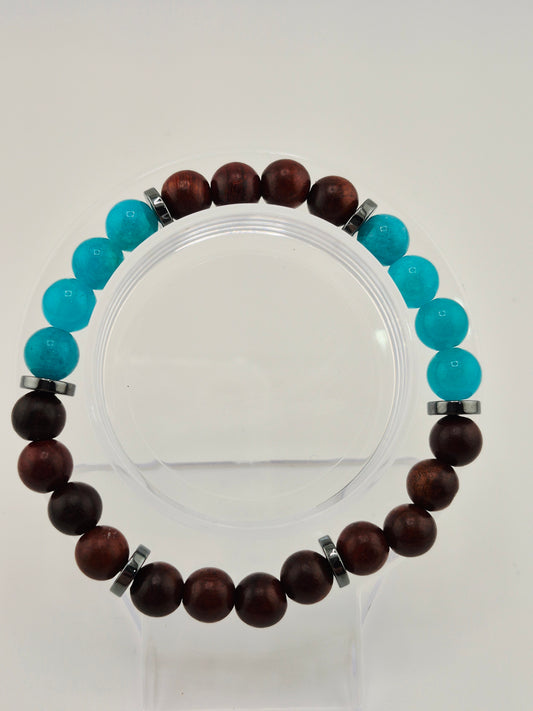 Dark Rosewood and Glass Opaque Crackle Bracelets (18cm)