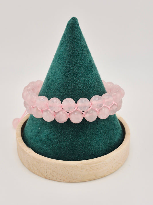 Bracelet, Rose Quartz, Double Layer, Braided Bead, Adjustable