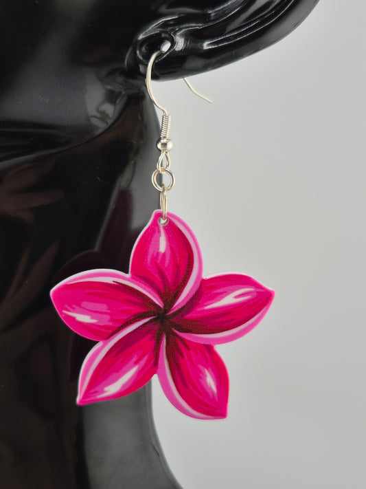 Earrings, Frangipani, Silver Shepherd Hooks (various colours)