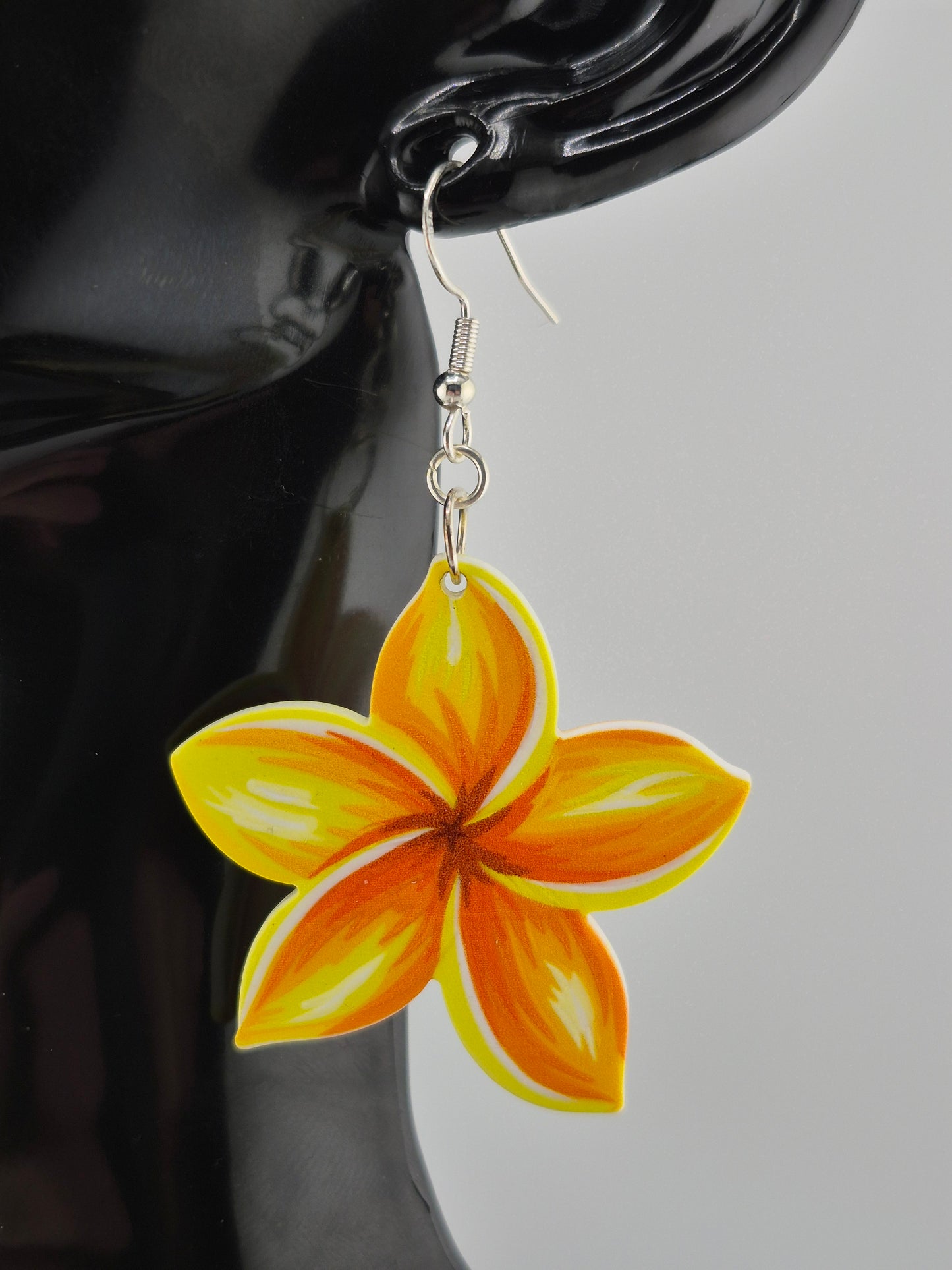 Earrings, Frangipani, Silver Shepherd Hooks (various colours)