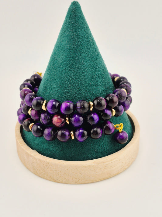 Purple Tiger Eye Memory Bracelet