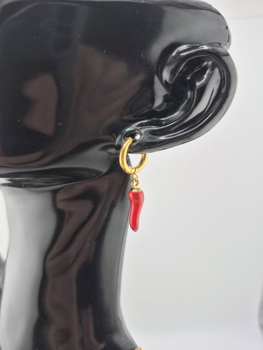 Earrings, Red Chilli, Hoop (Gold/Silver)