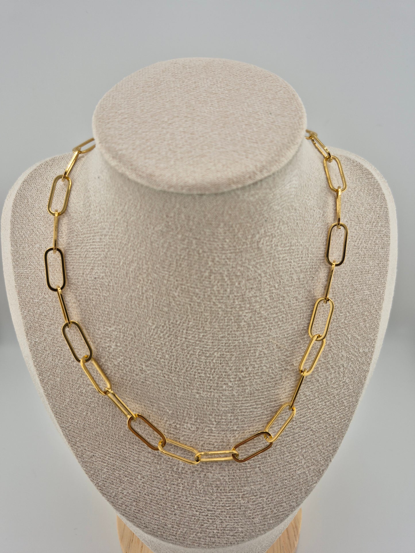 Necklace, Paperclip Chain, Stainless Steel, 18K Gold Plated, Choker 40cm