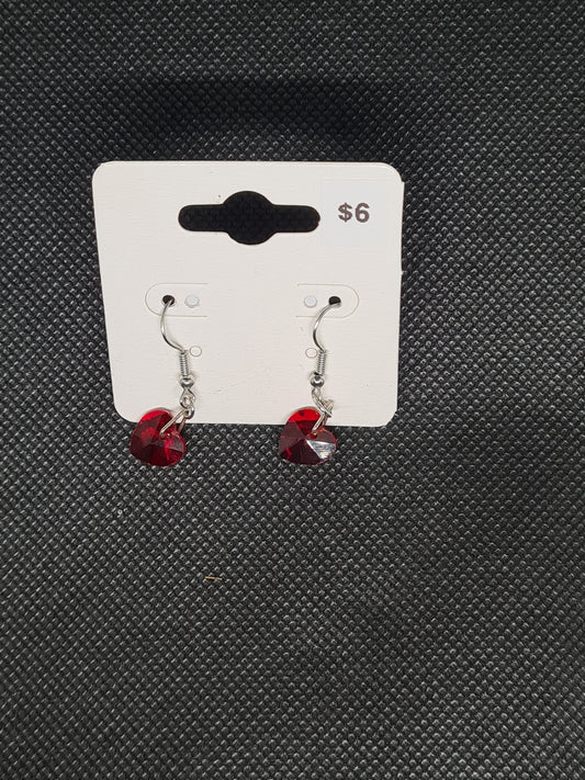 Faceted Glass Heart, Shep Hook Earrings, Red Ruby (Limited Edition)