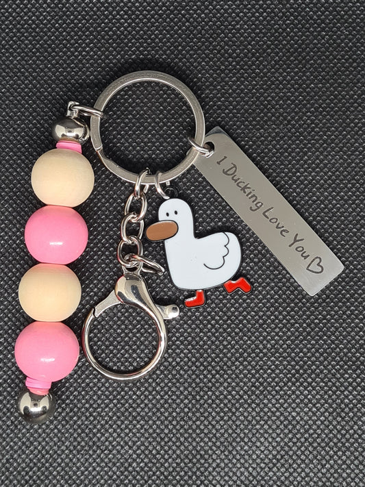 I Ducking Love You Key Chain with beads, Silver