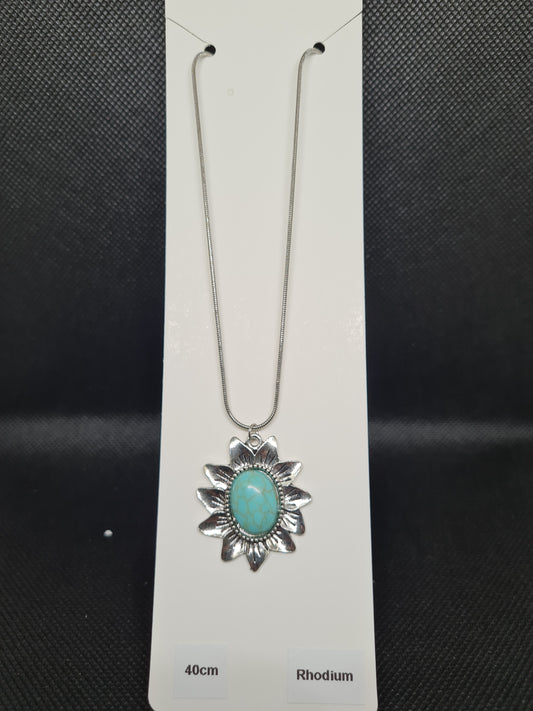 Retro Turquoise Necklaces, Rhodium/Silver (40/50cm)