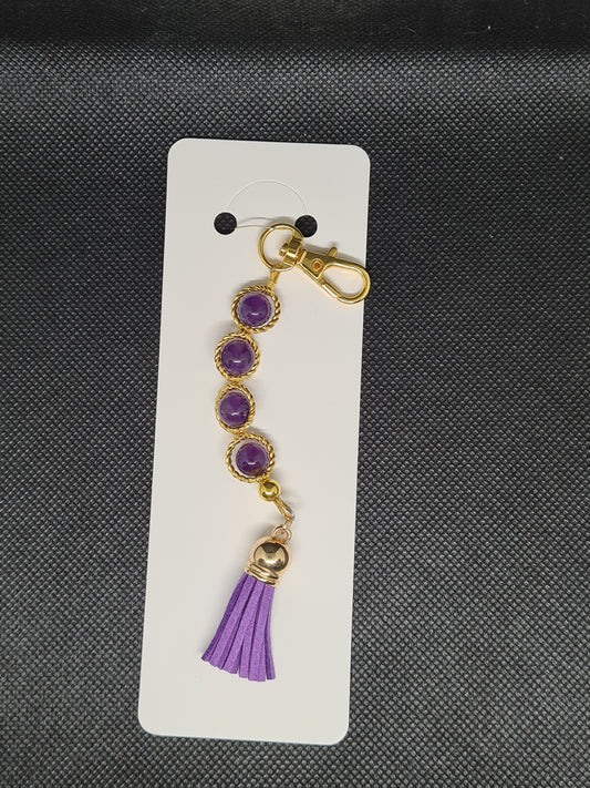 Amethyst Ring, Keychain, Golden