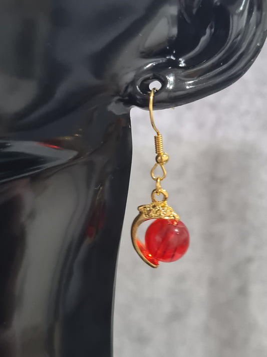 Glossy Glass Imitation Jade Earrings, Gold (Shepherd Hooks)