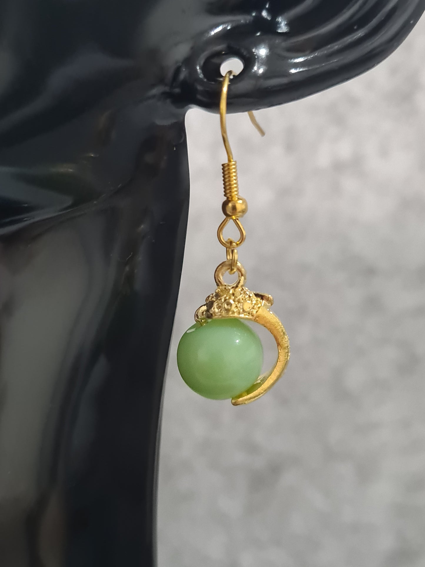 Glossy Glass Imitation Jade Earrings, Gold (Shepherd Hooks)
