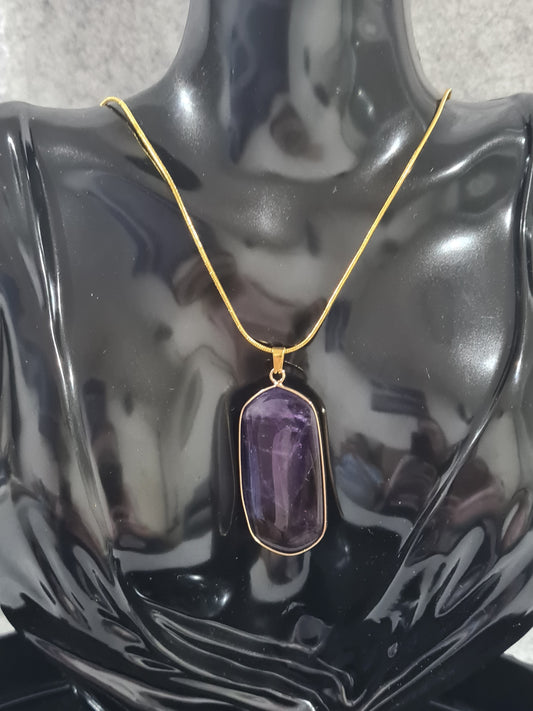 Natural Amethyst Pendant, 18K Gold Snake Chain (60cm)