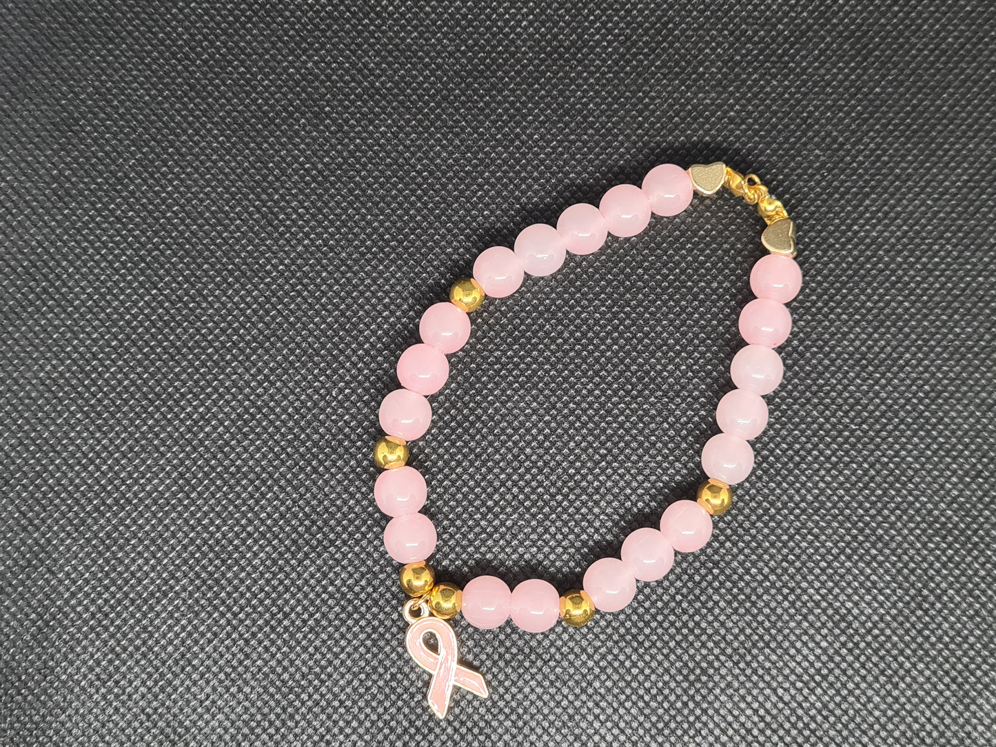 Breast Cancer, Bracelet, Pink & Gold Beads (20cm)