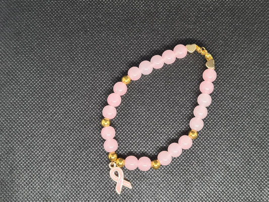 Breast Cancer, Bracelet, Pink & Gold Beads (20cm)
