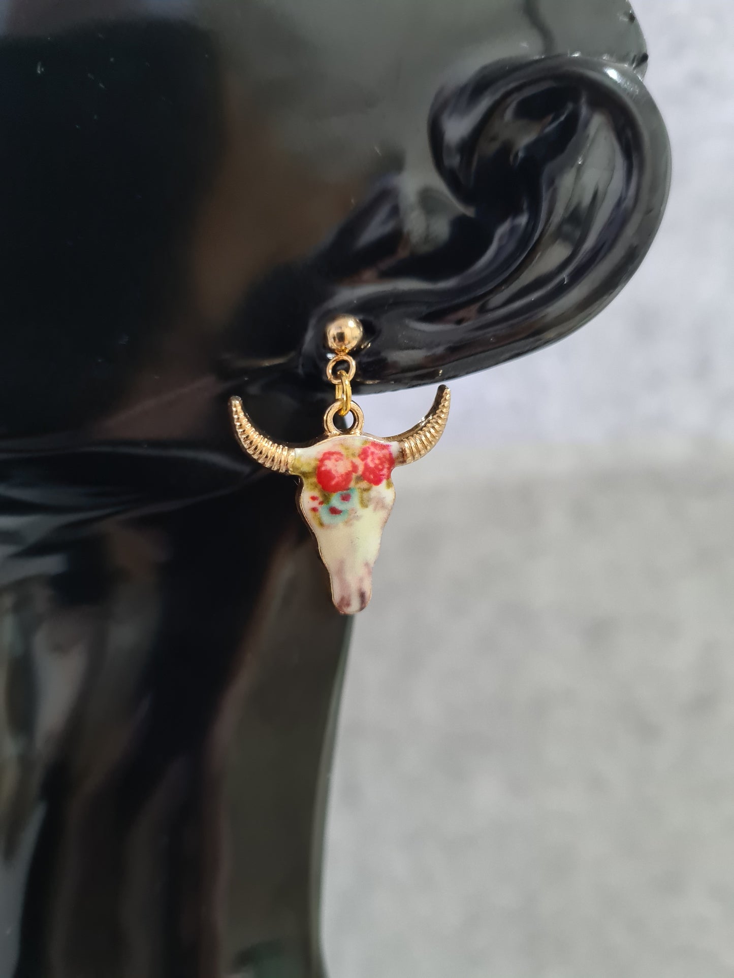 Cattle Skull, Colurful, Enamel/Alloy, Earrings, Gold Stud