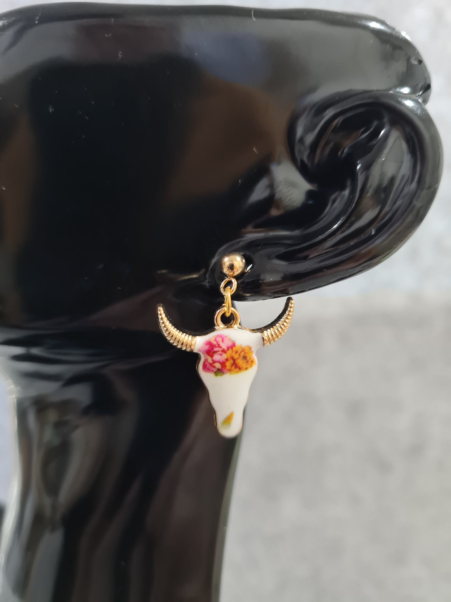 Cattle Skull, Colurful, Enamel/Alloy, Earrings, Gold Stud