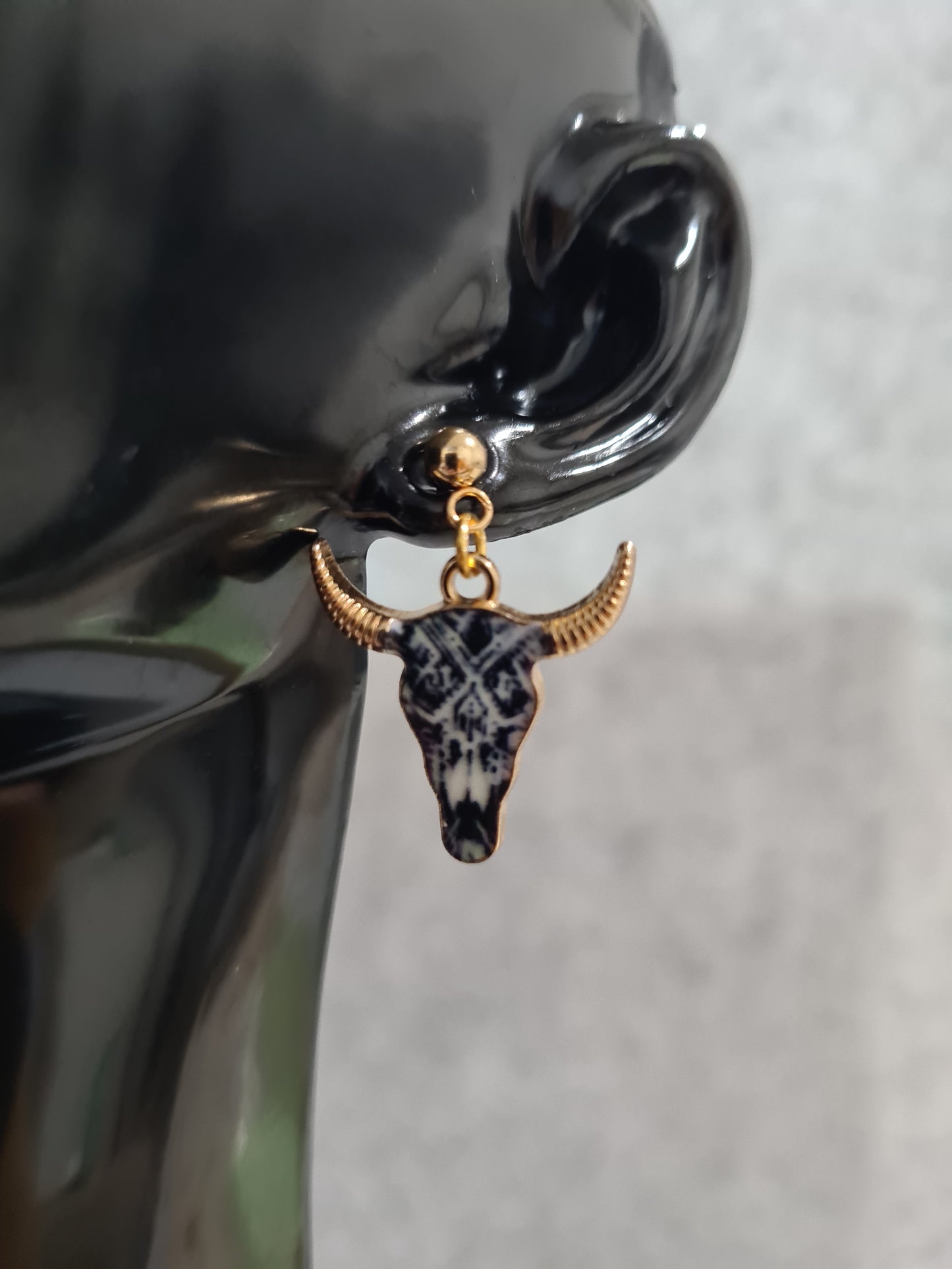 Cattle Skull, Colurful, Enamel/Alloy, Earrings, Gold Stud