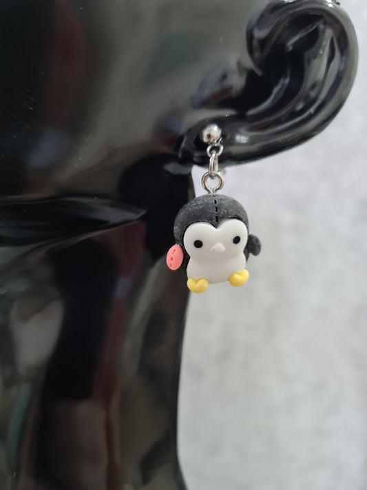 Penguin, Earrings, Silver Stud