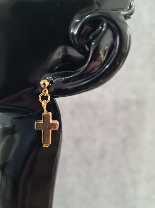 Cross Earrings, Gold & Silver Studs
