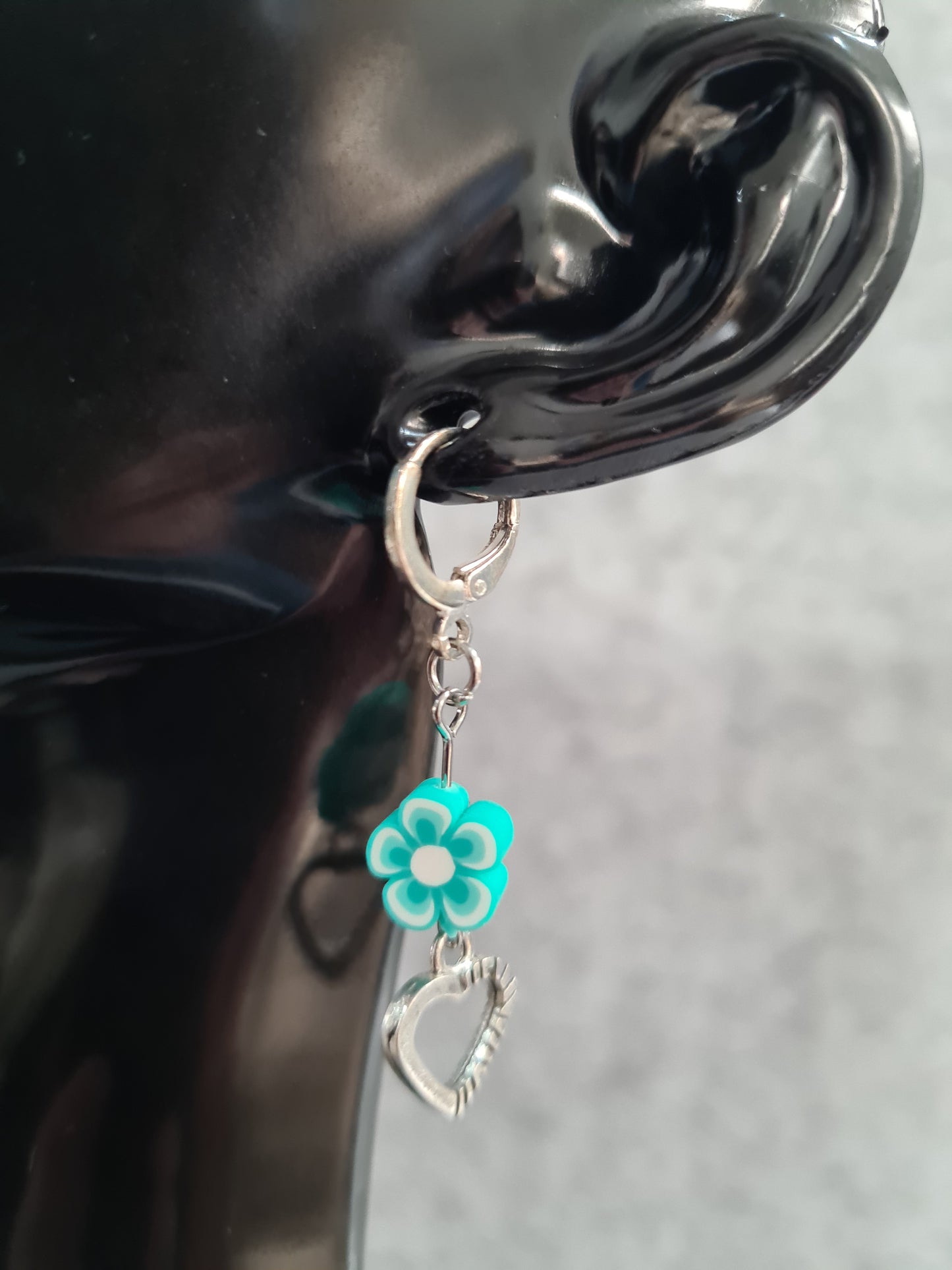 Flower & Heart Silver Earrings (Sleepers)