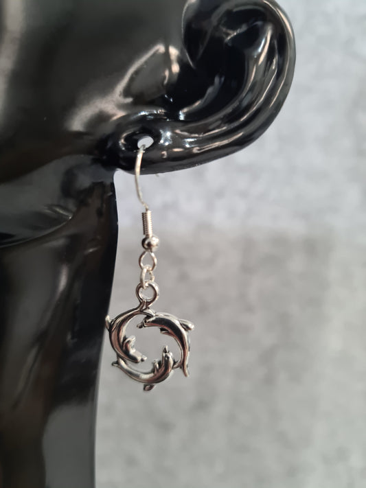 Dolphin, Silver Earrings (Shepherd Hooks)