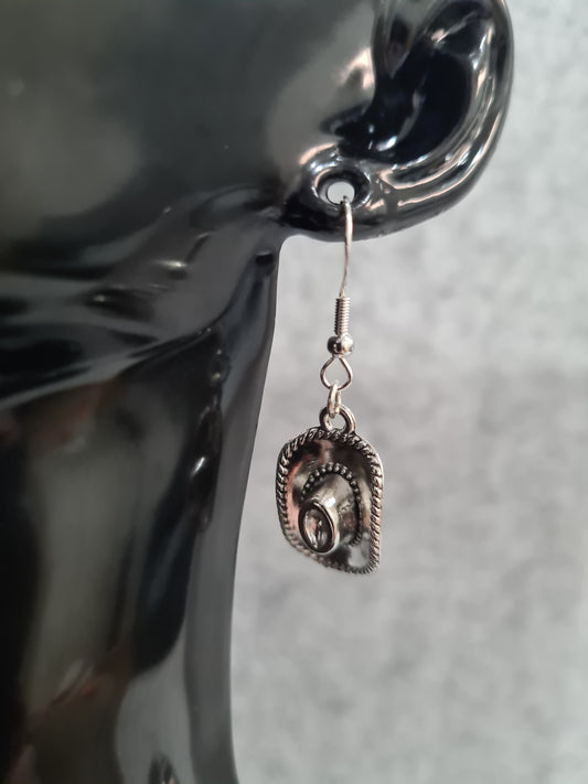 Cowboy Hats, Silver Earrings (Shepherd Hooks)