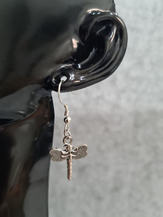 Dragon Fly, Silver Earrings (Shepherd Hooks)