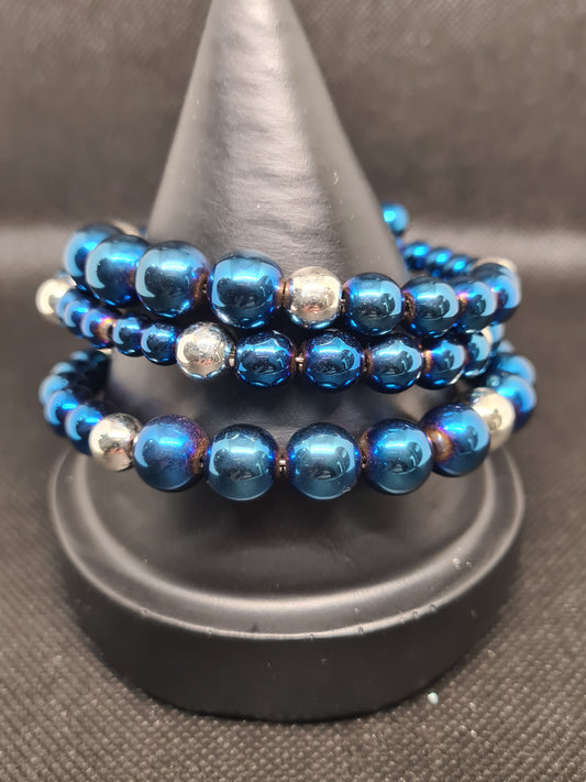 Blue Hematite, Memory Bracelet - multi-strand