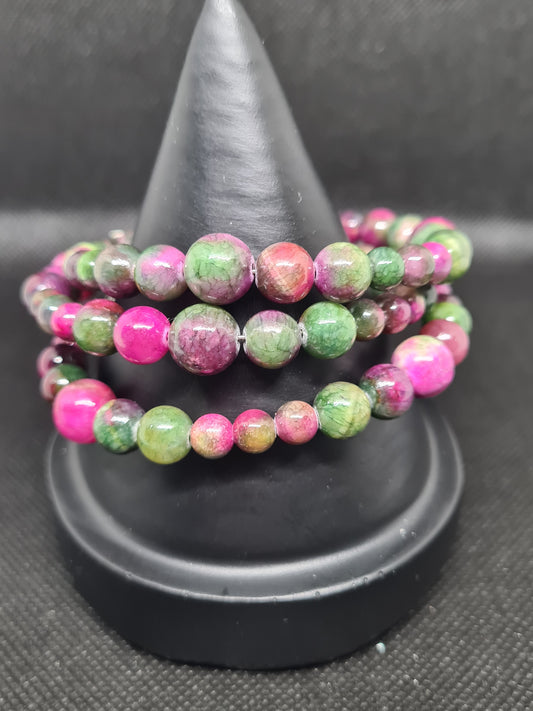 Persian Green/Purple Jade Stone, Memory Bracelet