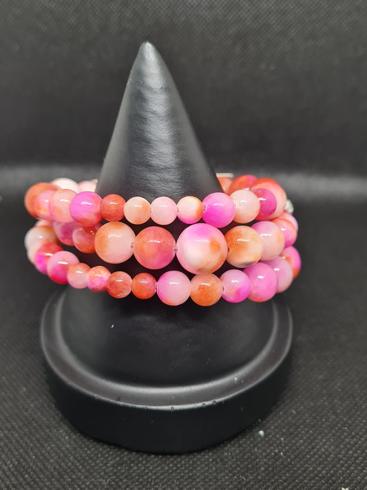 Pink/Yellow Stone with Cubic Zirconia, Memory Bracelet
