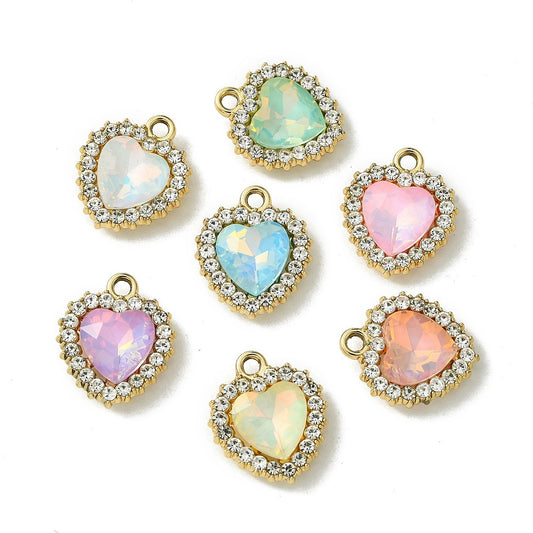 Rhinestone, Hearts, Mixed Colour, Gold and Silver Stud, Earrings