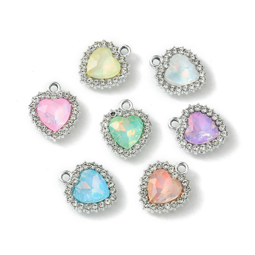 Rhinestone, Hearts, Mixed Colour, Gold and Silver Stud, Earrings