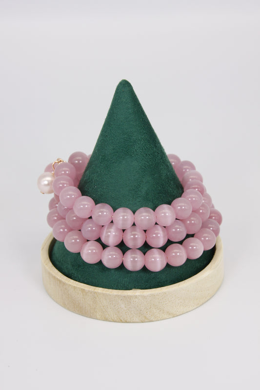 Pink Cat's Eye Memory Bracelet - Multi-strand