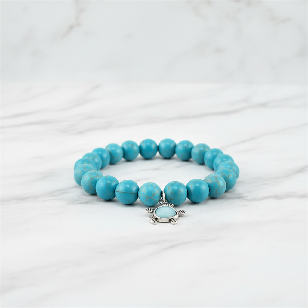 Blue Turtle Bracelet Flat Lay