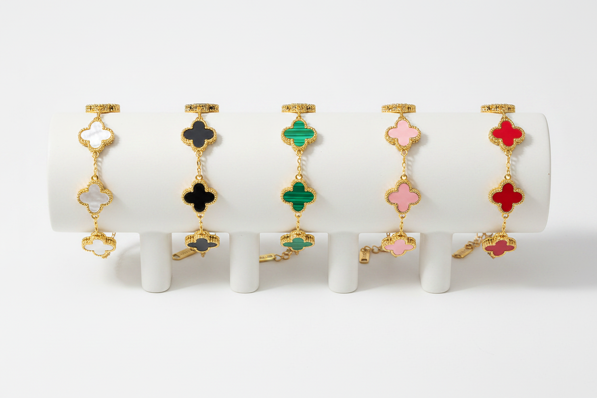 Clover Bracelet Collection - 5 on White Ceramic Stands