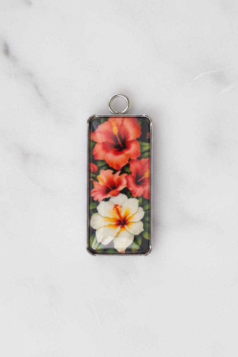 Corrected extreme close-up of hibiscus floral earring
