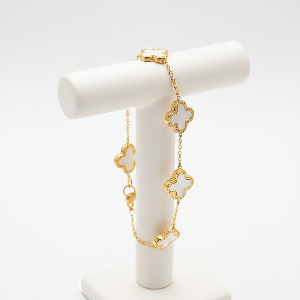 Gold Clover Bracelet on Jewellery Stand
