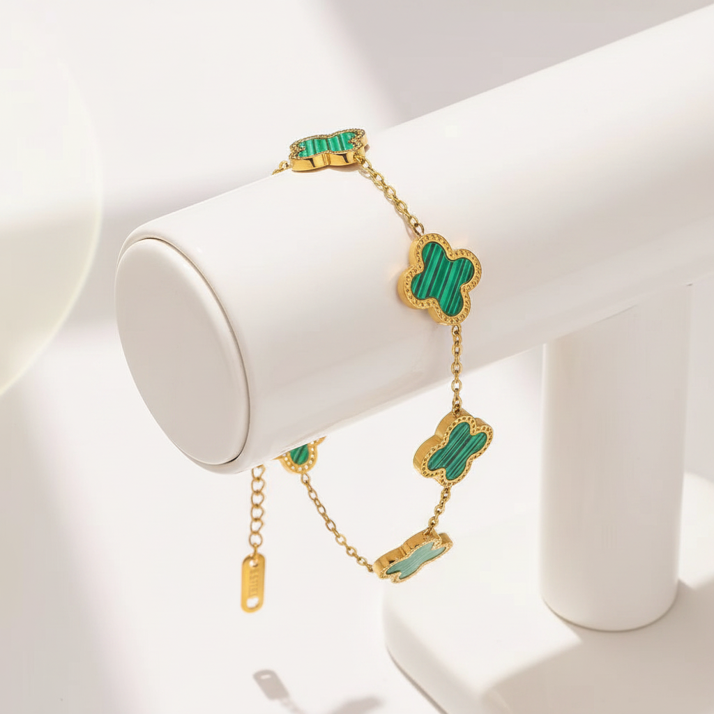 Green Clover Bracelet on Stand