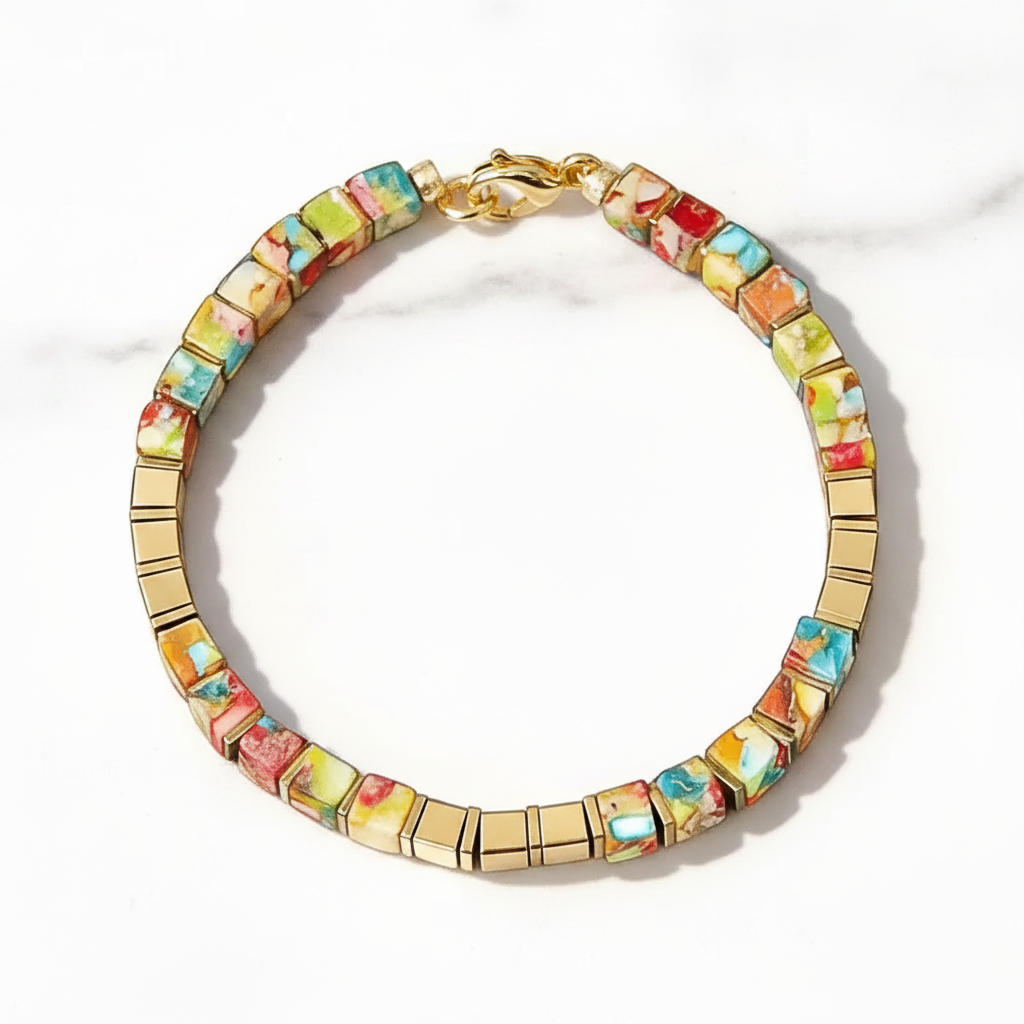 Multicolour Tila Bracelet Flat Lay on Marble