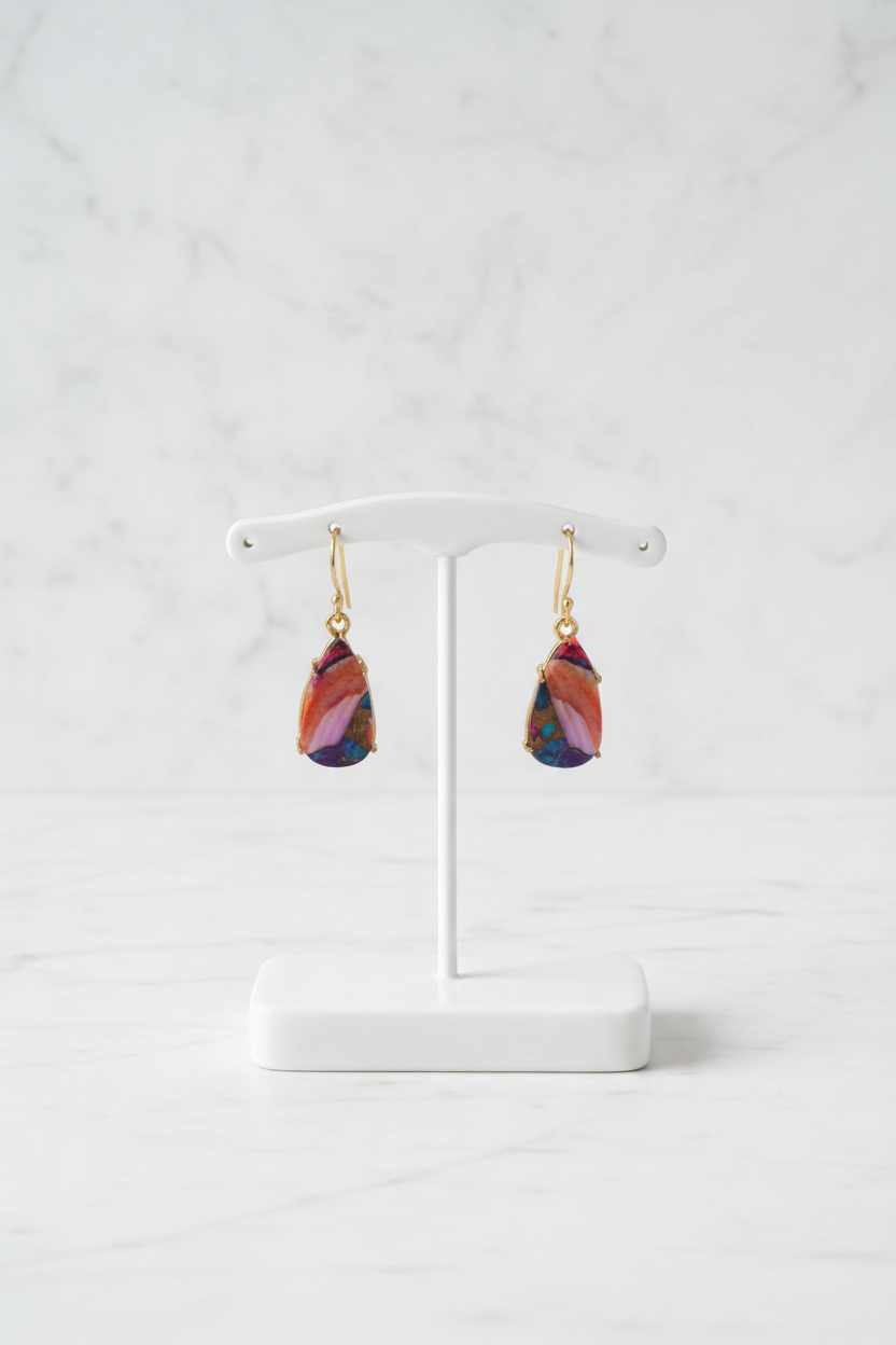 Orange and purple teardrop earrings