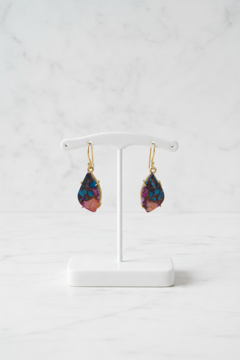 Oval pink and purple mosaic earrings