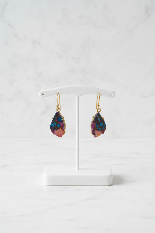 Oval pink and purple mosaic earrings