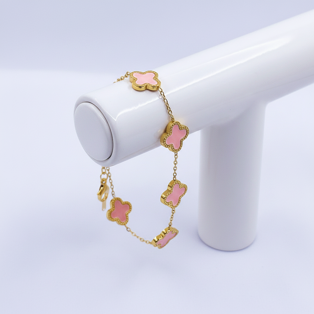 Pink Clover Bracelet on Stand