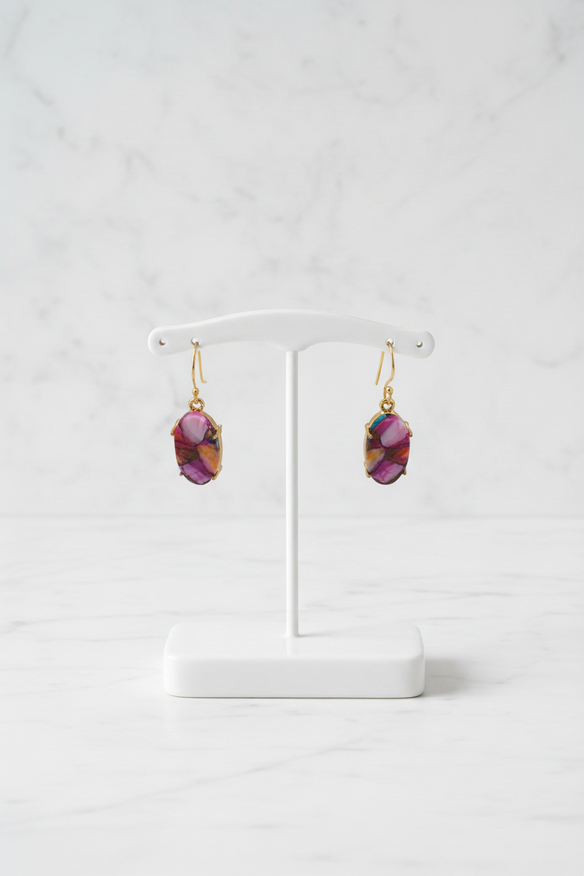 Pink mosaic oval earrings
