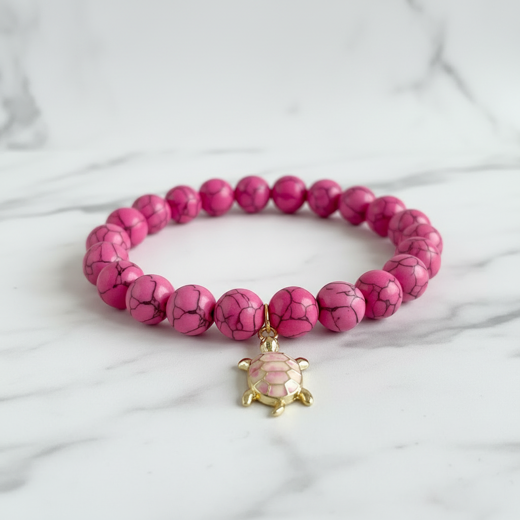 Pink Turtle Bracelet Flat Lay