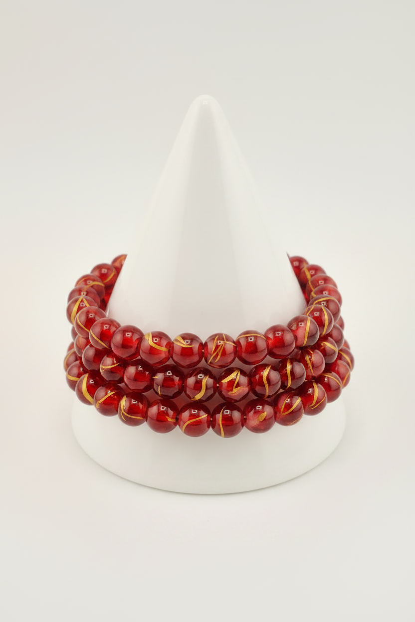 Red gold drawbench bracelet on white cone stand no wooden base