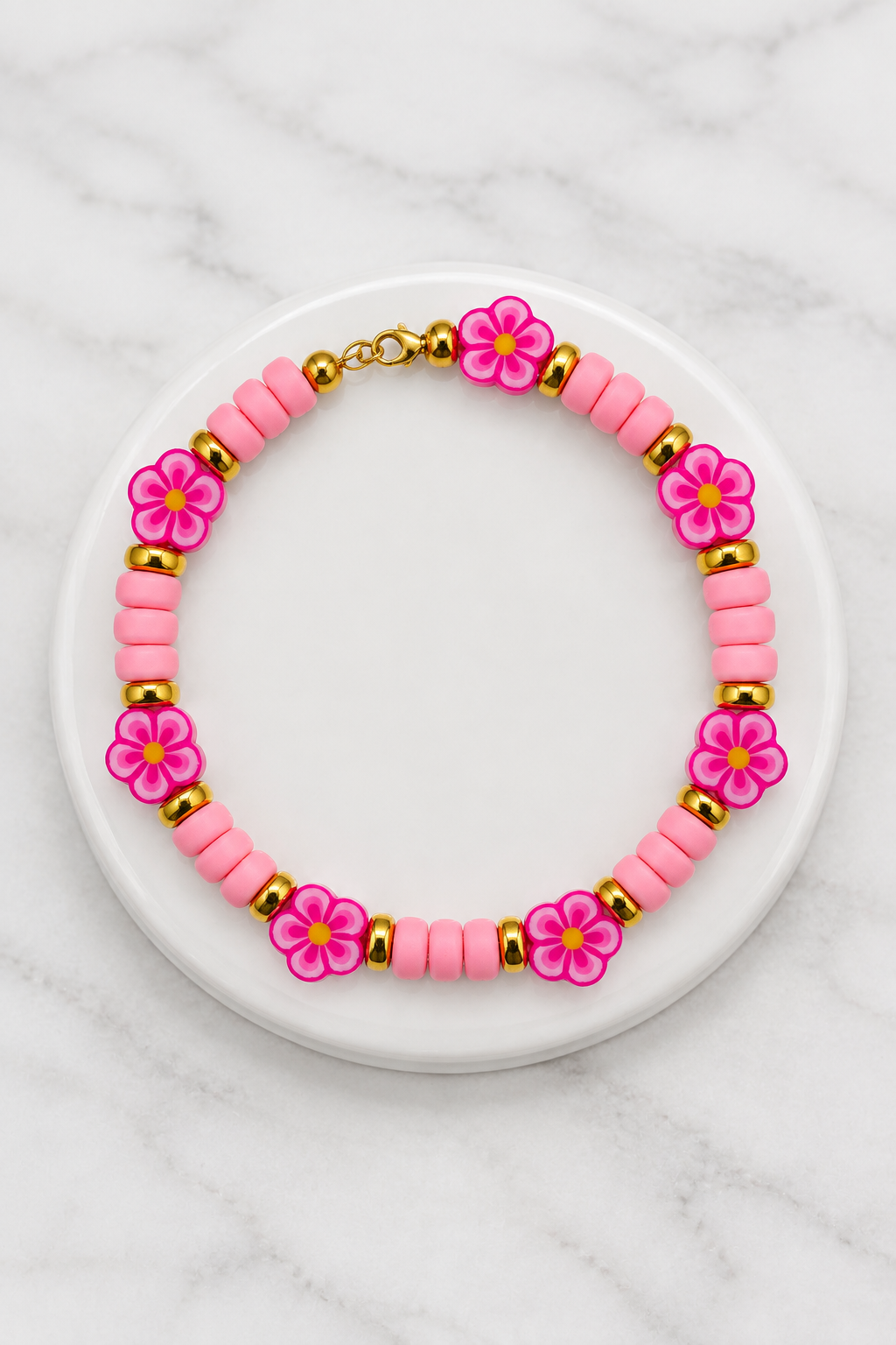 Reworked pink floral beach bracelet